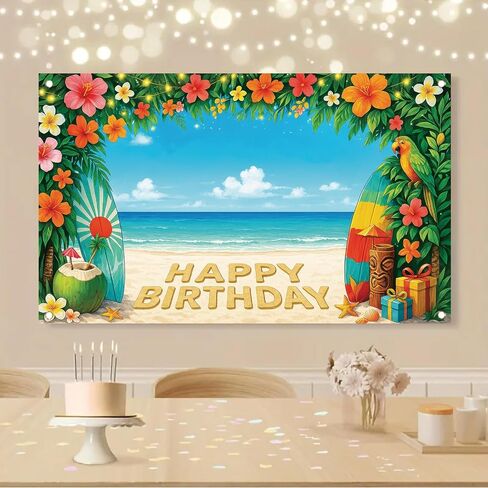 Tropical Tiki Bar Birthday Party Backdrop Banner Summer Beach Hawaiian Flamingo Flowers Palm Leaves Photography Background Aloha Beach Luau Party Supplies Photo Booth Props Decorations 71 x 43 Inch in Kuwait