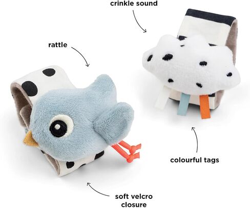 Done by Deer Wrist Rattle Set for Babies - 2-Pack Happy Clouds – Newborn Sensory Toy with Crinkle & Rattle – Soft Blue Baby Bracelets for Wrist or Ankle – from 0 Months in Saudi Arabia