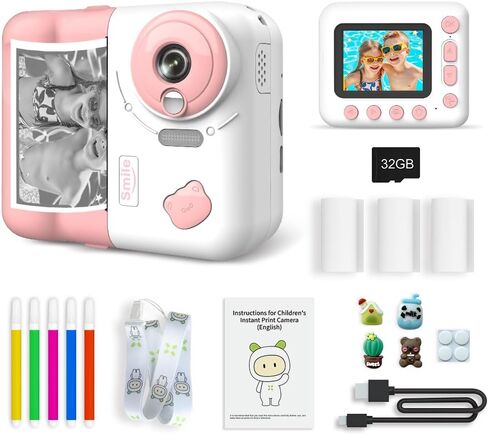 Andoer Camera Kids Kids Instant Print Camera للأطفال الرقمي للأطفال 1080 بكسل للأطفال 2.4 بوصة شاشة 10x Zoom للأطفال الفتيات ، الأخضر in Saudi Arabia