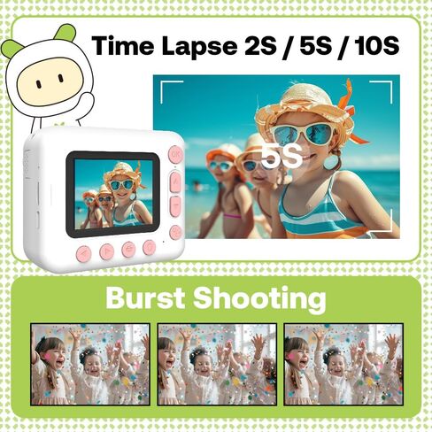 Andoer Camera Kids Kids Instant Print Camera للأطفال الرقمي للأطفال 1080 بكسل للأطفال 2.4 بوصة شاشة 10x Zoom للأطفال الفتيات ، الأخضر in Saudi Arabia
