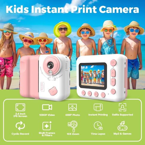 Andoer Camera Kids Kids Instant Print Camera للأطفال الرقمي للأطفال 1080 بكسل للأطفال 2.4 بوصة شاشة 10x Zoom للأطفال الفتيات ، الأخضر in Saudi Arabia
