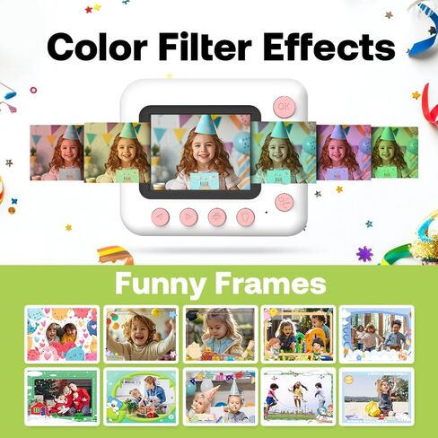 Andoer Camera Kids Kids Instant Print Camera للأطفال الرقمي للأطفال 1080 بكسل للأطفال 2.4 بوصة شاشة 10x Zoom للأطفال الفتيات ، الأخضر in Saudi Arabia