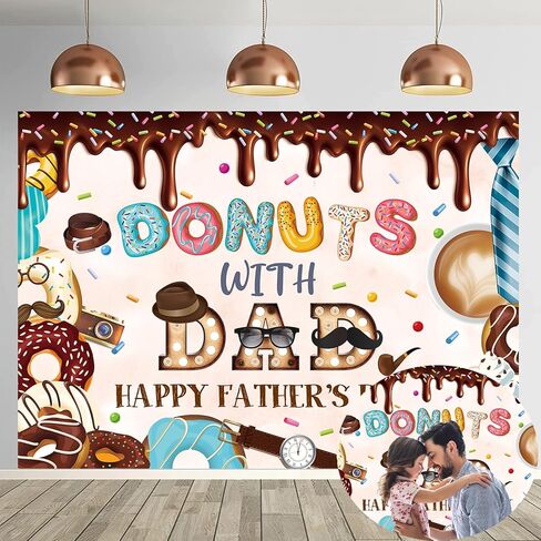 Donuts with Dad Banner Backdrop 7x5FT Happy Father's Day Background Best Dad Ever Decorations Fathers Day Party Decor Supplies Photo Props in Kuwait