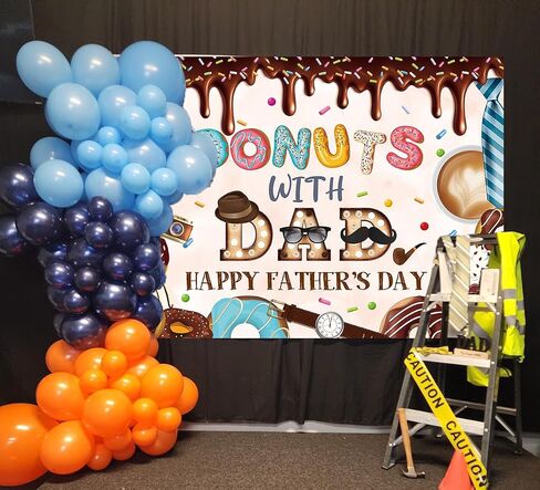 Donuts with Dad Banner Backdrop 7x5FT Happy Father's Day Background Best Dad Ever Decorations Fathers Day Party Decor Supplies Photo Props in Kuwait