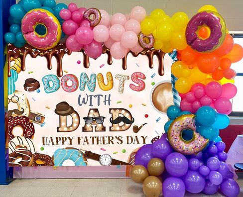Donuts with Dad Banner Backdrop 7x5FT Happy Father's Day Background Best Dad Ever Decorations Fathers Day Party Decor Supplies Photo Props in Kuwait