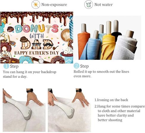 Donuts with Dad Banner Backdrop 7x5FT Happy Father's Day Background Best Dad Ever Decorations Fathers Day Party Decor Supplies Photo Props in Kuwait