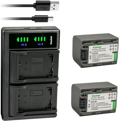 Kastar 2-Pack Battery NP-FP70/FP71 and LTD2 USB Charger Compatible with Sony DCR-SR30 DCR-SR40 DCR-SR50 DCR-SR60 DCR-SR70 DCR-SR80 DCR-SR90 DCR-SR100 HDR-HC3 HDR-HC3E DCR-DVD103 DCR-DVD105 Camera in Saudi Arabia