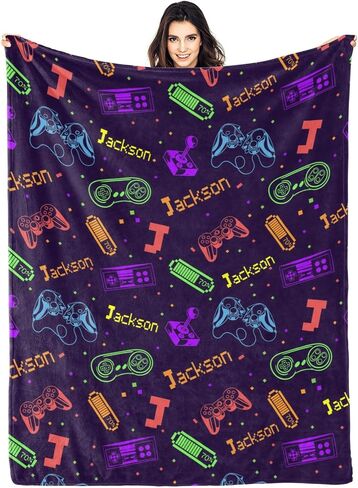 Personalized Baby Blanket for Boys Girls - Custom Name Blanket for Kids, Toddler Nursery - Football Sports Theme Baby Gifts in Saudi Arabia