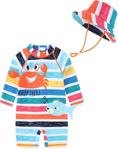Baby boy Swimsuit Toddler One Piece Zipper Swimwear UPF 50+ Sun Protection Sunsuit Infant Bathing Suit with Sun Hat in Saudi Arabia