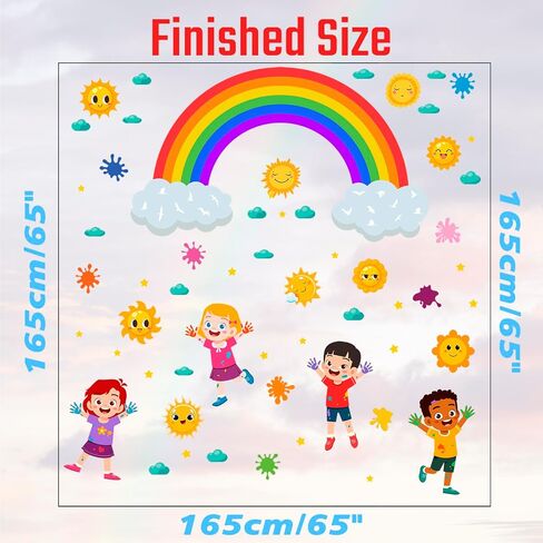 Rainbow Wall Decals Colorful Kids Wall Stickers for Classroom, Inspirational Sun Clouds Wall Decals Watercolor Splatter Sunny Art Murals for Girls Room Nursery Playroom Decorations in Kuwait