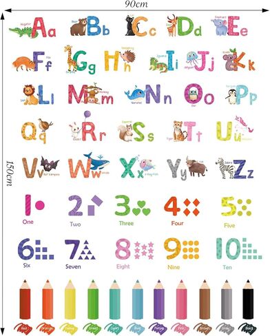 Animal Alphabet Numbers Wall Decals Peel and Stick, Self-Adhesive Vinyl Educational Wall Sticker, Wall Decor Art Home Decoration for Classroom Playroom Nursery in Kuwait
