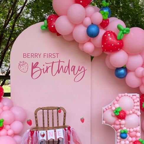 Berry Strawberry First Birthday Wall Decal - Sweet 1st Birthday Decorations for Baby Shower, Birthday Party, Anniversary, Balloon Arch, Backdrop, Room...… in Kuwait