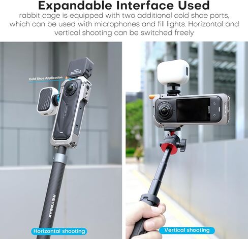 Reygeak Aluminium Cage لـ Insta360 x5 ، إطار الأداة المساعدة الواقية لـ Insta360 x5 ، حبل قاعدة إطلاق سريع مع غطاء عدسة السيليكون ، 1/4 أصابع قابلة للطي للموضوع لإكسسوارات Insta360 in Kuwait