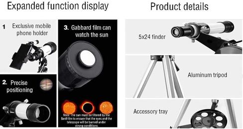 التلسكوب الفلكي النجوم HD Telescope للأطفال والطلاب التلسكوبات للبالغين فتحة 70 مم 400 مم تركيب B (الحزمة 3) in Saudi Arabia