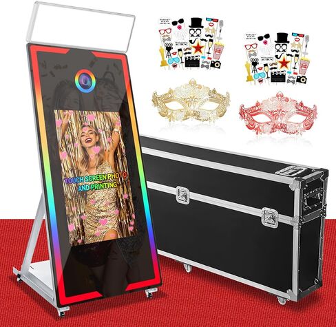 Magic Mirror Photo Photo Booth Selfie Portable Touch Screen ، جهاز كمبيوتر مصغر مدمج مع طباعة فوري ومشاركة آلة كشك الصور المرآة للأحداث استئجار الزفاف عيد الميلاد in Kuwait