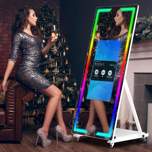 Magic Mirror Photo Photo Booth Selfie Portable Touch Screen ، جهاز كمبيوتر مصغر مدمج مع طباعة فوري ومشاركة آلة كشك الصور المرآة للأحداث استئجار الزفاف عيد الميلاد in Kuwait