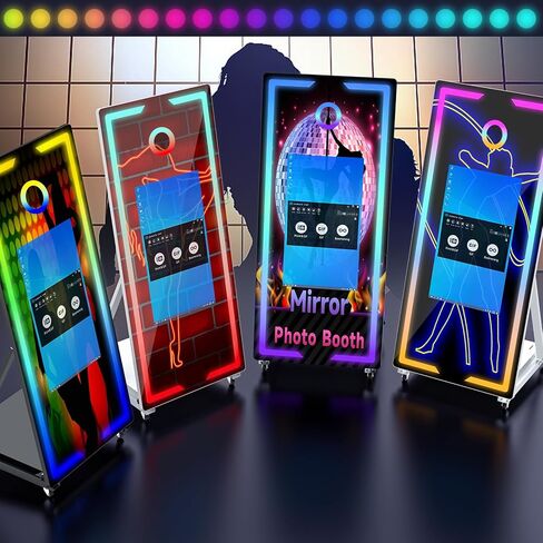 Magic Mirror Photo Photo Booth Selfie Portable Touch Screen ، جهاز كمبيوتر مصغر مدمج مع طباعة فوري ومشاركة آلة كشك الصور المرآة للأحداث استئجار الزفاف عيد الميلاد in Kuwait