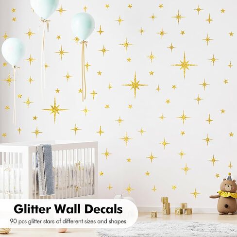 3 Sheet Silver Glitter Star Wall Stickers, Removable Sparkle Star Wall Decals for Bedroom, Classroom, Playroom, Nursery in Kuwait