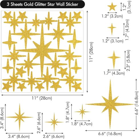 3 Sheet Silver Glitter Star Wall Stickers, Removable Sparkle Star Wall Decals for Bedroom, Classroom, Playroom, Nursery in Kuwait