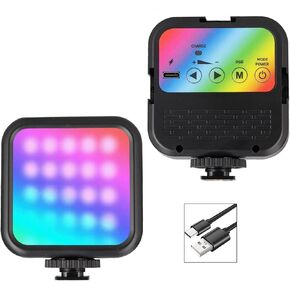 Portable RGB Video Light with 70 LEDs, Adjustable Color Temperature, and Long-Lasting Rechargeable Battery - Perfect for Photo and Video Lighting (Includes Folding Camera Bracket)