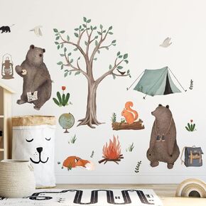 Cartoon Animal Wall Stickers Forest Tree Animal Wall Stickers Jungle Animal Wall Decals Woodland Animal Wall Decals Cute Zoo Animal Wall Stickers for Kids Room Playroom Nursery Decor