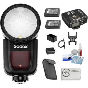 Godox V1 Flash for Nikon + Godox VB26 Battery + Godox X1R-N TTL Wireless Flash Trigger Receiver + Precision Design 5-Piece Camera Cleaning Kit + K&M Camera Cleaning Cloth Bundle