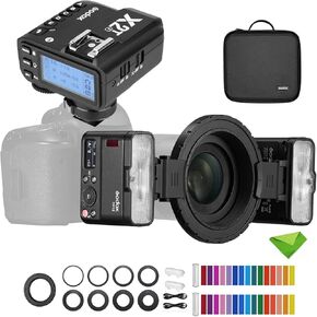 Godox MF12 MF12-K2 Macro Flash w/Godox X2T-F Trigger 12W, 2.4G Wireless Control, TTL/M Mode, Built-in 3.7V/6.29W Lithium Battery, Flash for Sony, Canon, Nikon, Fuji, Olympus, Panasonic and Leica