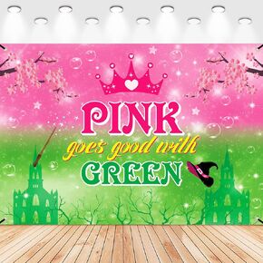 5 * 3ft Pink and Green Birthday Party Decorations Supplies, Witch and Princess Party Photography Backdrop Photo Decor Banner, Girls Baby Showers Photography Backdrop (5x3ft)