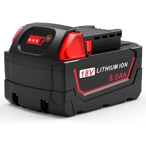 8.0Ah 18V High Capacity Replacement for Milwaukee 18V Battery Compatible with Milwaukee Battery 18volt 48-11-1812 48-11-1820 48-11-1840 48-11-1850 48-11-1852 48-11-1862