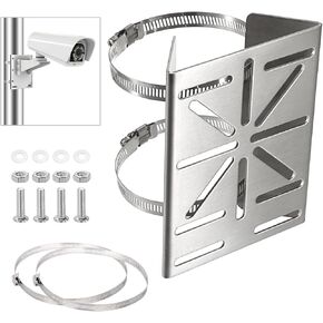 Sumnacon Large Camera Pole Mount Bracket,Stainless Steel Pole Mount Adapter Brackets with Loops for Pole Post,Universal Cameras Mounted Bracket for CCTV Security Ptz Dome,Silver