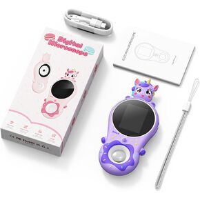 Portable Handheld Magnifier IPS Screen Pocket Microscope LED Light Exploration Study (Purple)