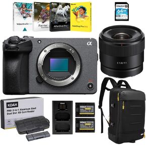 Sony Fx30 Cinema Line Super 35 Camera with 11mm F1.8 APS-C Ultra Wide Angle Prime Lens for Content Creators Bundle with 64 GB SD Card, Art Suit Softwares, Camera Gadget Bag, and Accessories (7 Items)
