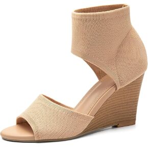 Women's Knit Wedge Sandals - Stretchy Peep-Toe Slip-On Heels Ankle Booties Sandals for Summer & Dressy