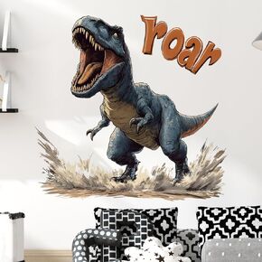 Cartoon Roaring Tyrannosaurus Rex Wall Sticker Fierce Dinosaur Animal Nursery Wall Decal for Kid Boy Removable Peel and Stick Wall Art Home Decor Decoration for Classroom Living Room Bedroom