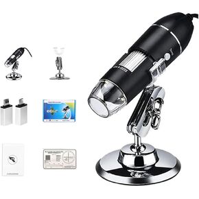 Microscope Accessories Kit 1600X 3 in 1 USB Digital Microscope Type-C Electronic Microscope Camera 8 LED Zoom Adjustable Microscope Slides