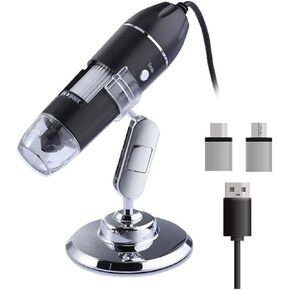 Microscope Accessories Kit 1600X USB Adjustable Digital Microscope 3 in 1 Type-C Micro Handheld Portable 8 LEDs Zoom Microscope Slides