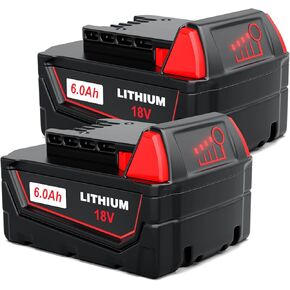 Replacement Battery for Milwaukee M18: 18V Lithium-ion 6.0Ah Batteries Compatible with 48-11-1850 48-11-1852 48-11-1820 48-11-1828 48-11-1830 Cordless Power Tools (2 Packs)