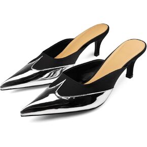 Kitten Heels for Women Pointed Closed Toe Heeled Mules Sexy Satin Slip on Slingback Heels Pumps Dress Wedding Party Shoes