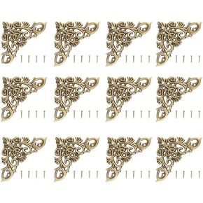 12PCS Antique Hollow Shape Jewelry Scrapbook Album Protector Wood Box Corner Decor, with Screws, for DIY Craft (L 47.24in Diameter)