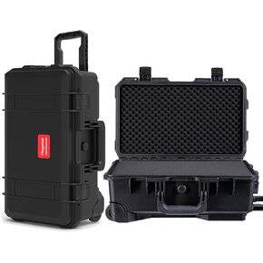 Waterproof Rolling Hard Case with Customized Foam & Wheels, 22 x 14 x 10 Inch Wheeled Roller Case for Camera, drones, tool, Equipment, Shockproof, IP67, TSA Friendly, Inner 19.8"x 10.9" x 6.8"