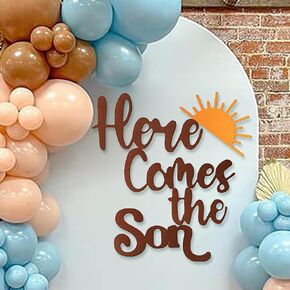Here Comes The Son Sign for Backdrop - Brown Felt Letters Baby Shower Wall Decor for Boy, Here Comes The Son Backdrop Letters for Balloon Arch Pregnancy Wall Photo Props
