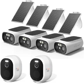 RRAYCOM 6PACK حزمة كاميرا أمان لاسلكية: (4 كاميرات شمسية + 2Battery CAM)-مزدوج النطاق 5G/2.4G Wi-Fi ، الصوت ثنائي الاتجاه ، اكتشاف حركة الذكاء الاصطناع