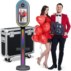 Magic Mirror Photo Booth 15.6 Inch Selfie Portable Touch Screen Photo Booth Machine with Flight Case, with RGB Light for Wedding Party Events (Black, 15.6" Photobooth)