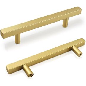 Gold Cabinet Handles 7 9/16 Inch, Brass Dresser Drawer Pulls 20 Pack, Brushed Gold Pulls for Kitchen Bathroom Bedroom, 10 Inch Overall Length