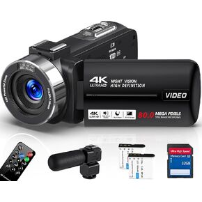 4K Video Camera Camcorder Ultra 80MP Vlogging Camera for YouTube IR Night Vision 18X Digital Zoom Camcorder 3.0'' IPS Screen Video Camera with SD Card, 2 Batteries, Remote Control, and Stabilizer