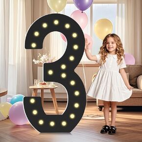 4FT Light Up Numbers,Black Giant Marquee Number Big Mosaic Number 3,Pre-Cut Foam Board Set Can Be Used for Birthdays,Weddings,Baby Anniversaries