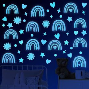 Glow in The Dark Rainbow Wall Decals Glowing Rainbow Wall Stickers Glow in The Dark Stars for Ceiling Glow in The Dark Wall Decals for Kids Boys Girls Bedroom Living Room Wall Decor