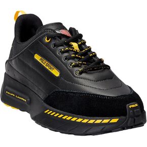 Polo Ralph Lauren Men's PS250 Leather-Paneled Sneaker, Black/Canary Yellow, 8