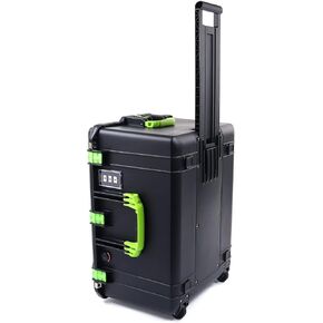 Black Pelican 1637 Air case with Lime Green Handles & latches. Comes with foam. With wheels.