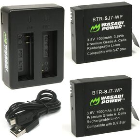 Wasabi Power Battery (2-Pack) and Dual USB Charger for SJCAM SJ7, SJ7 Star